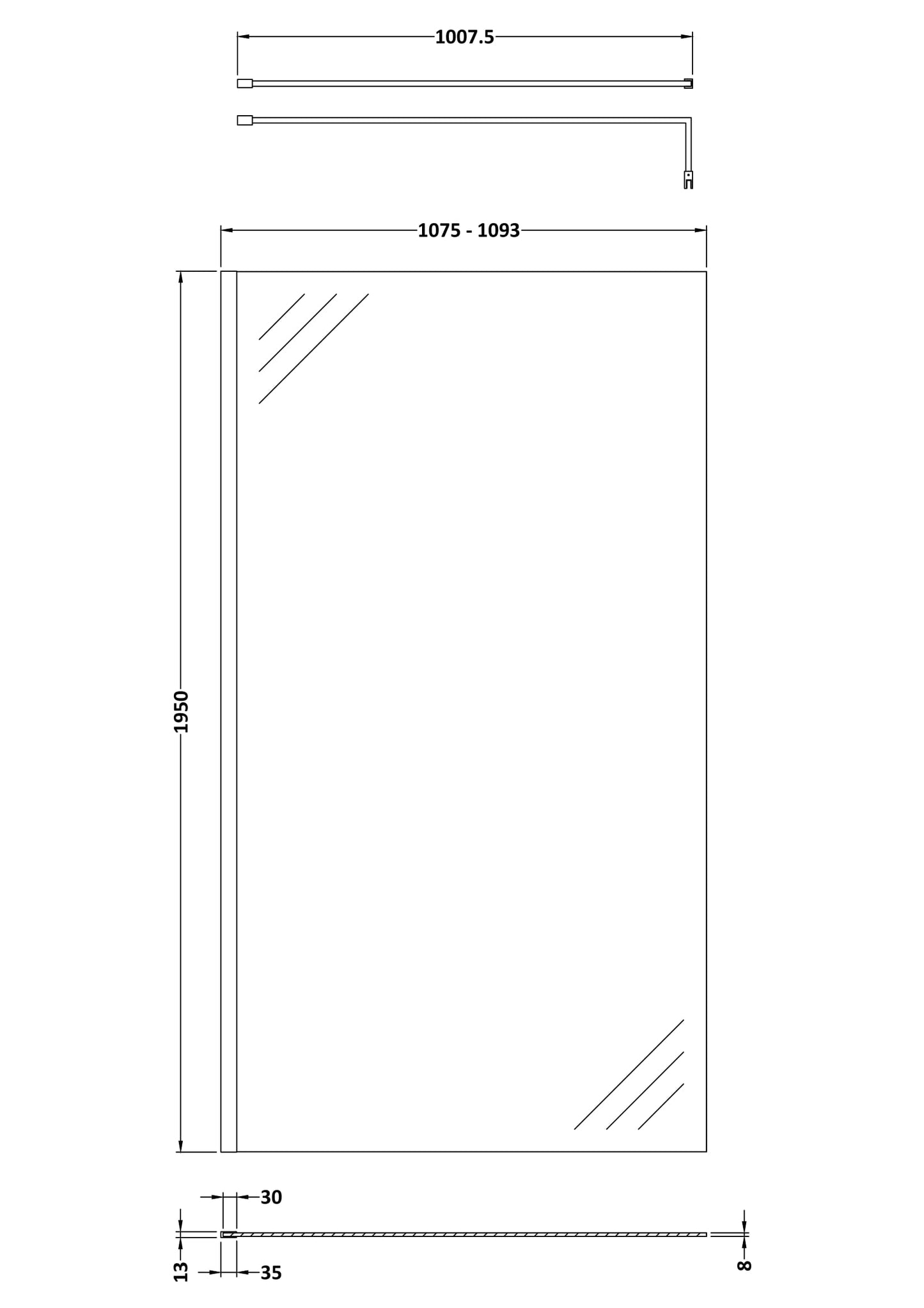 1100mm Wetroom Screen & Support Bar