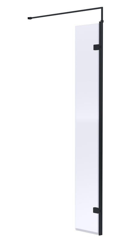 Hudson Reed 322mm Semi-Frameless Matt Black Wetroom Screen With Support Bar