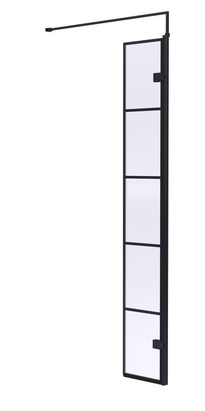 Hudson Reed 322mm Frameless Matt Black Wetroom Screen With Support Bar