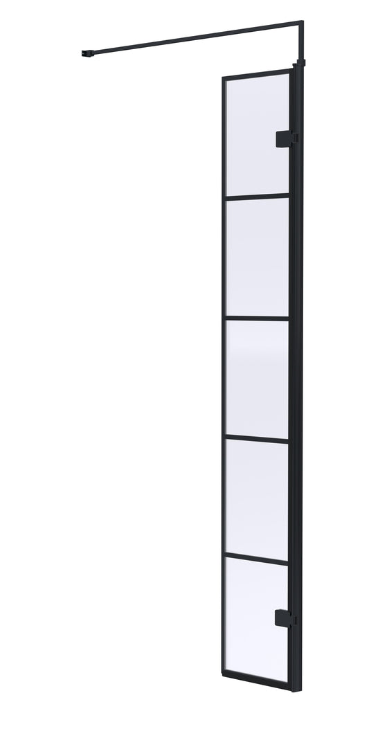 Hudson Reed 322mm Frameless Matt Black Wetroom Screen With Support Bar