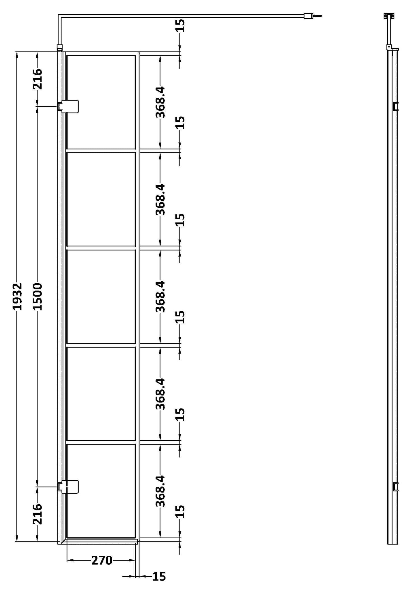 Hudson Reed 322mm Frameless Matt Black Wetroom Screen With Support Bar