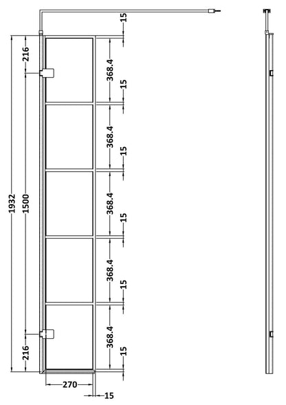 Hudson Reed 322mm Frameless Matt Black Wetroom Screen With Support Bar