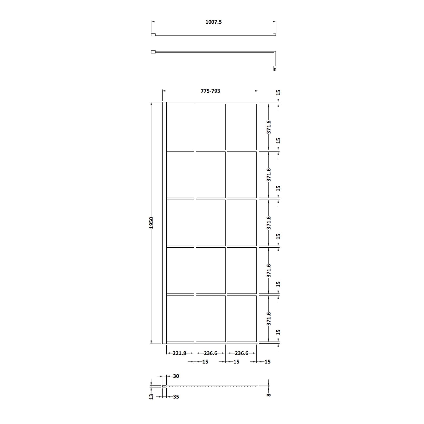 Synergy 800mm Framed Matt Black Wetroom Screen With Support Bar