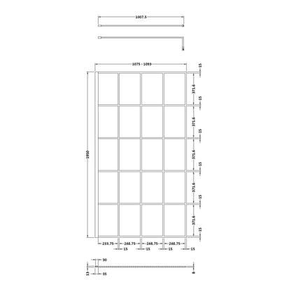 Synergy 1100mm Framed Matt Black Wetroom Screen With Support Bar