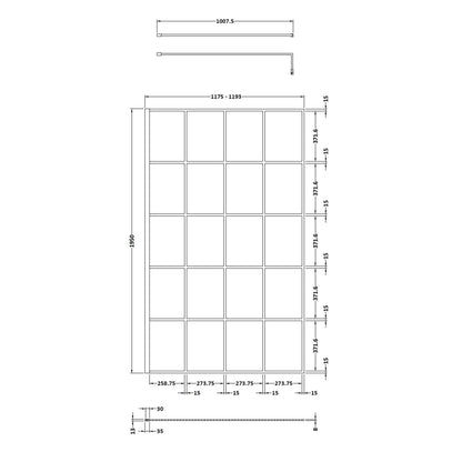 Synergy 1200mm Framed Matt Black Wetroom Screen With Support Bar