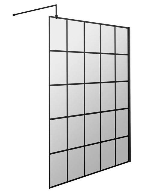 Synergy 1400mm Framed Matt Black Wetroom Screen With Support Bar