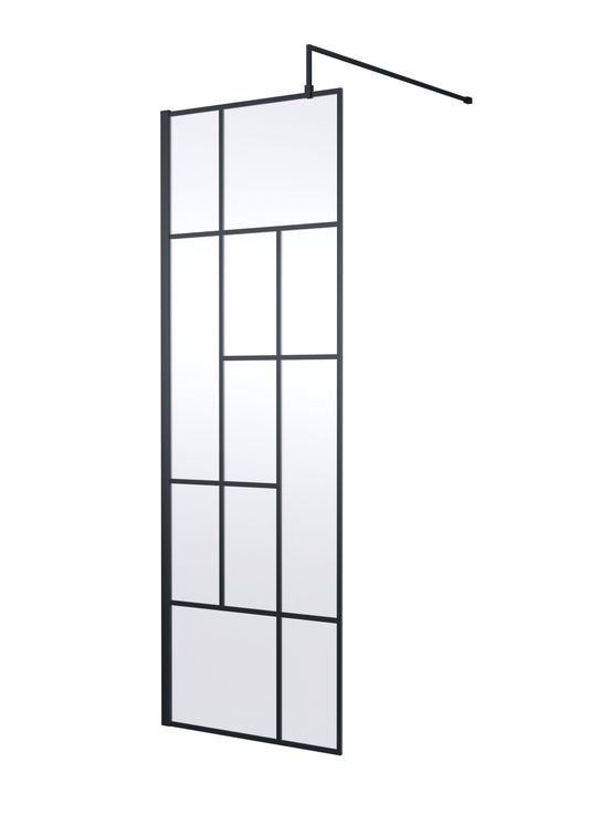 Synergy 700mm Abstract Frame Matt Black Wetroom Screen With Support Bar
