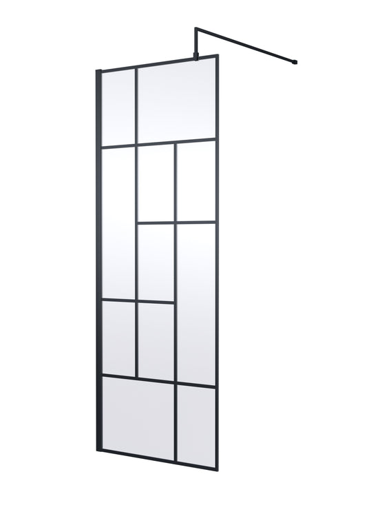 Synergy 760mm Abstract Frame Matt Black Wetroom Screen With Support Bar