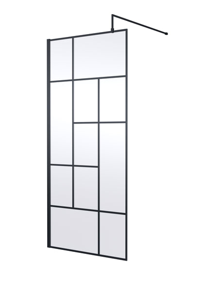 Synergy 900mm Abstract Frame Matt Black Wetroom Screen With Support Bar