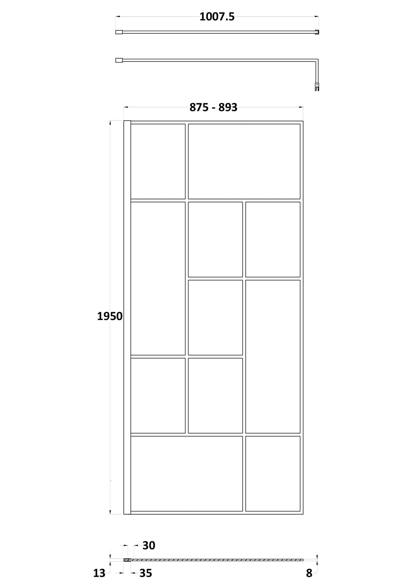 Synergy 900mm Abstract Frame Matt Black Wetroom Screen With Support Bar