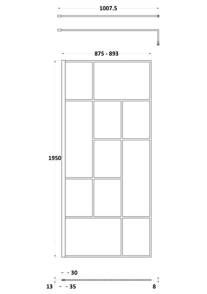 Synergy 900mm Abstract Frame Matt Black Wetroom Screen With Support Bar