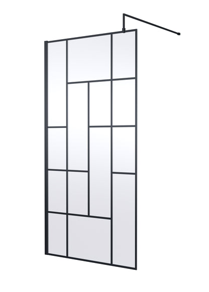 Synergy 1000mm Abstract Frame Matt Black Wetroom Screen With Support Bar