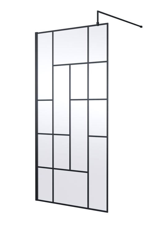 Synergy 1000mm Abstract Frame Matt Black Wetroom Screen With Support Bar