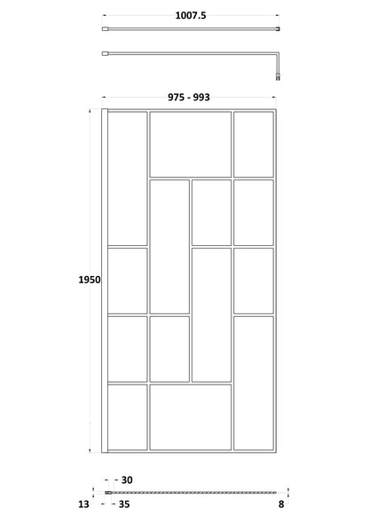 Synergy 1000mm Abstract Frame Matt Black Wetroom Screen With Support Bar