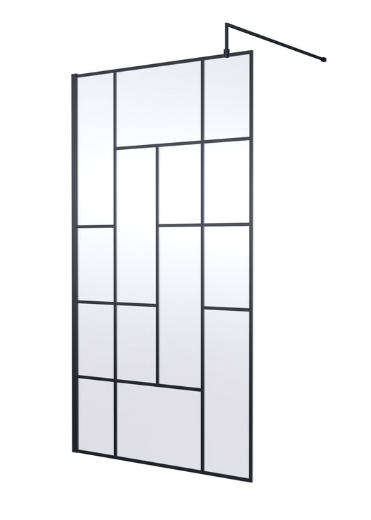 Synergy 1100mm Abstract Frame Matt Black Wetroom Screen With Support Bar