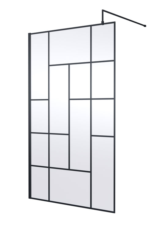 Synergy 1200mm Abstract Frame Matt Black Wetroom Screen With Support Bar