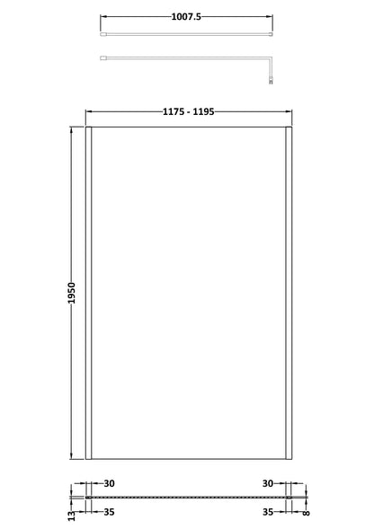 Hudson Reed 1200mm Framed Brushed Brass Wetroom Screen With Support Bar