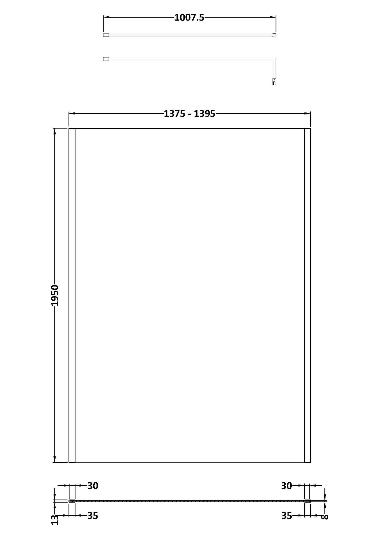 Hudson Reed 1400mm Framed Brushed Brass Wetroom Screen With Support Bar