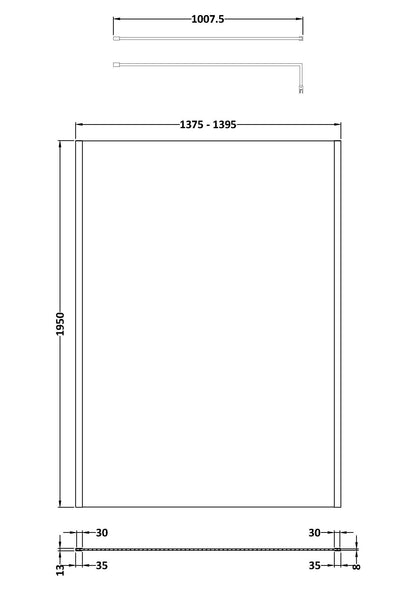 Hudson Reed 1400mm Framed Brushed Brass Wetroom Screen With Support Bar