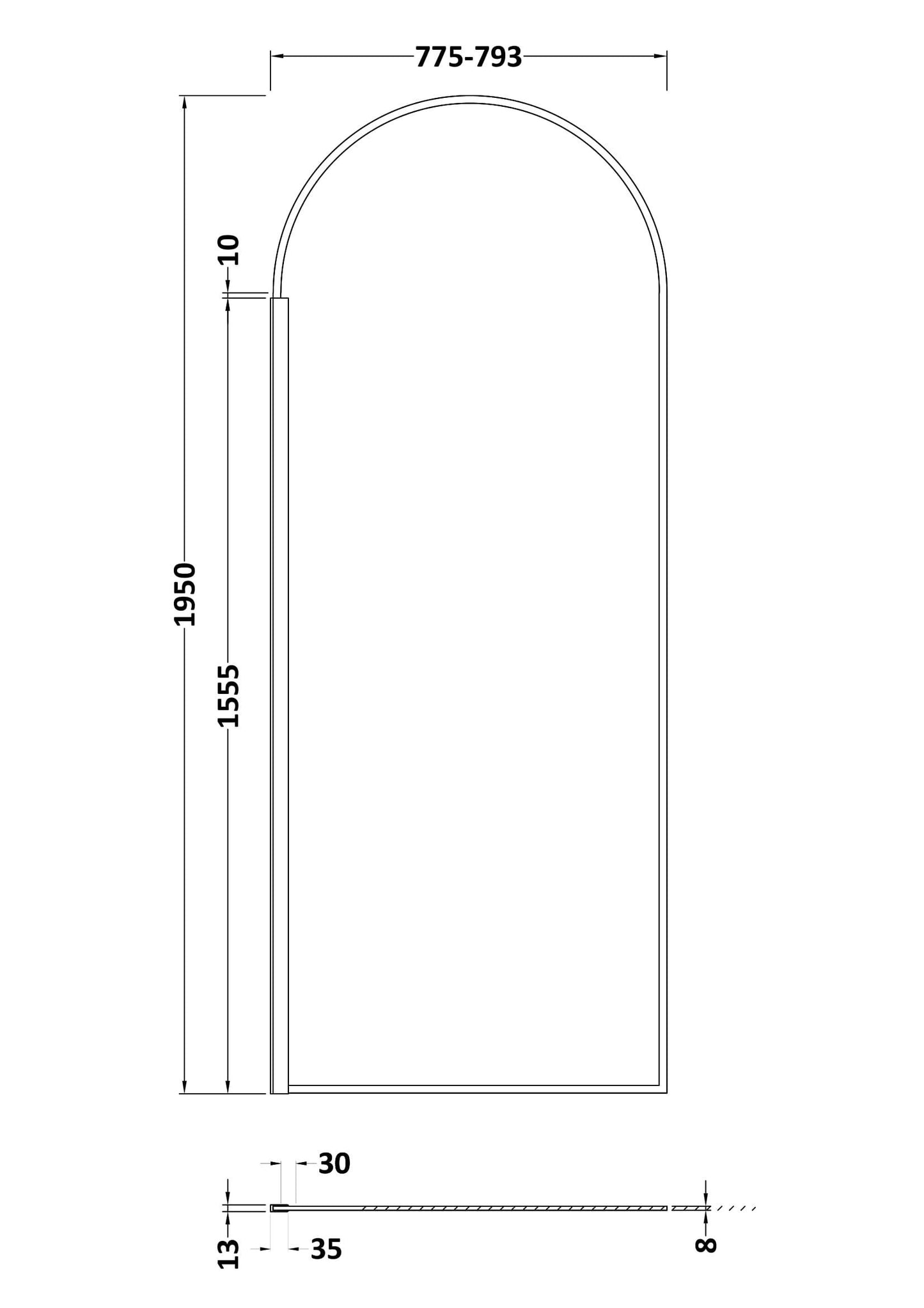 Synergy 793mm Semi-Frameless Matt Black Arched Wetroom Screen