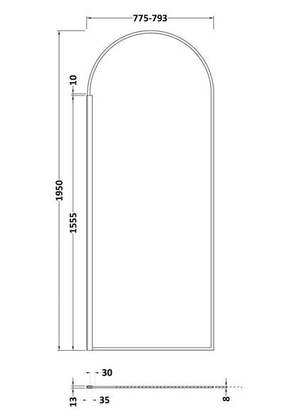 Synergy 793mm Semi-Frameless Matt Black Arched Wetroom Screen