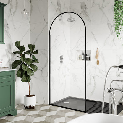 Synergy 893mm Semi-Frameless Matt Black Arched Wetroom Screen