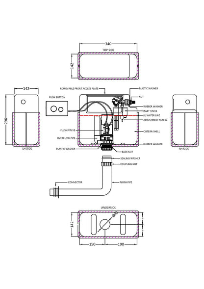 Hudson Reed Universal Matt White Pneumatic Dual Flush Universal Access Concealed Cistern