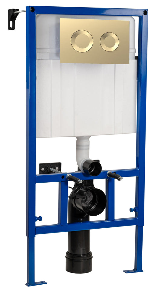 Hudson Reed 890mm High Level Concealed Cistern Dual Flush Round Brushed Brass Flush Plate