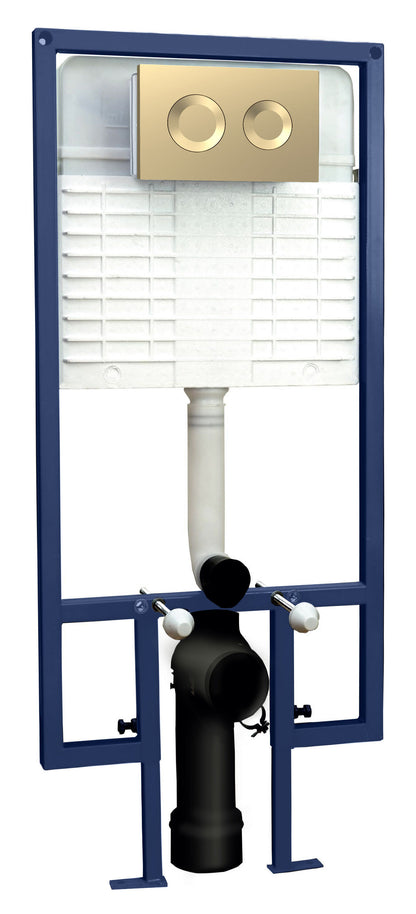 Hudson Reed Round Brushed Brass Concealed Cistern FrameWith Round Flush Plate