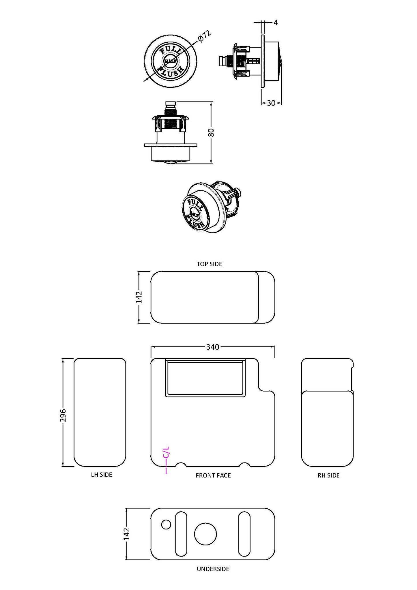 Hudson Reed Traditional Brushed Brass Concealed Cistern With Dual Flush Plate