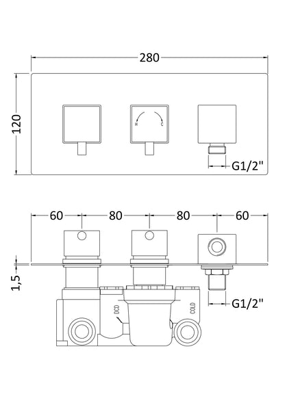 Square Showers Twin Thermostatic Shower Valve With Diverter