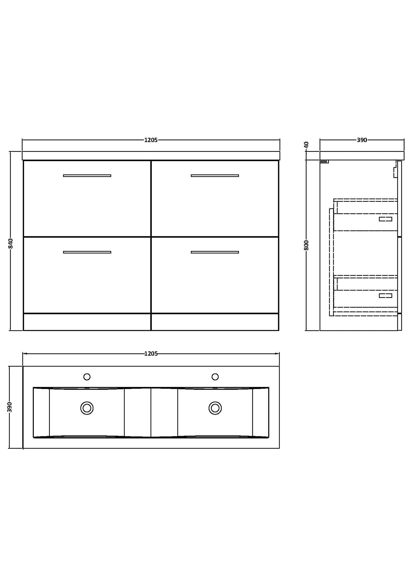 Nuie Arno 1200mm Floor Standing 4 Drawer Double Basin Vanity Unit