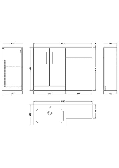 Nuie Arno 1100mm Right Hand Soft Black Combination Unit With Basin