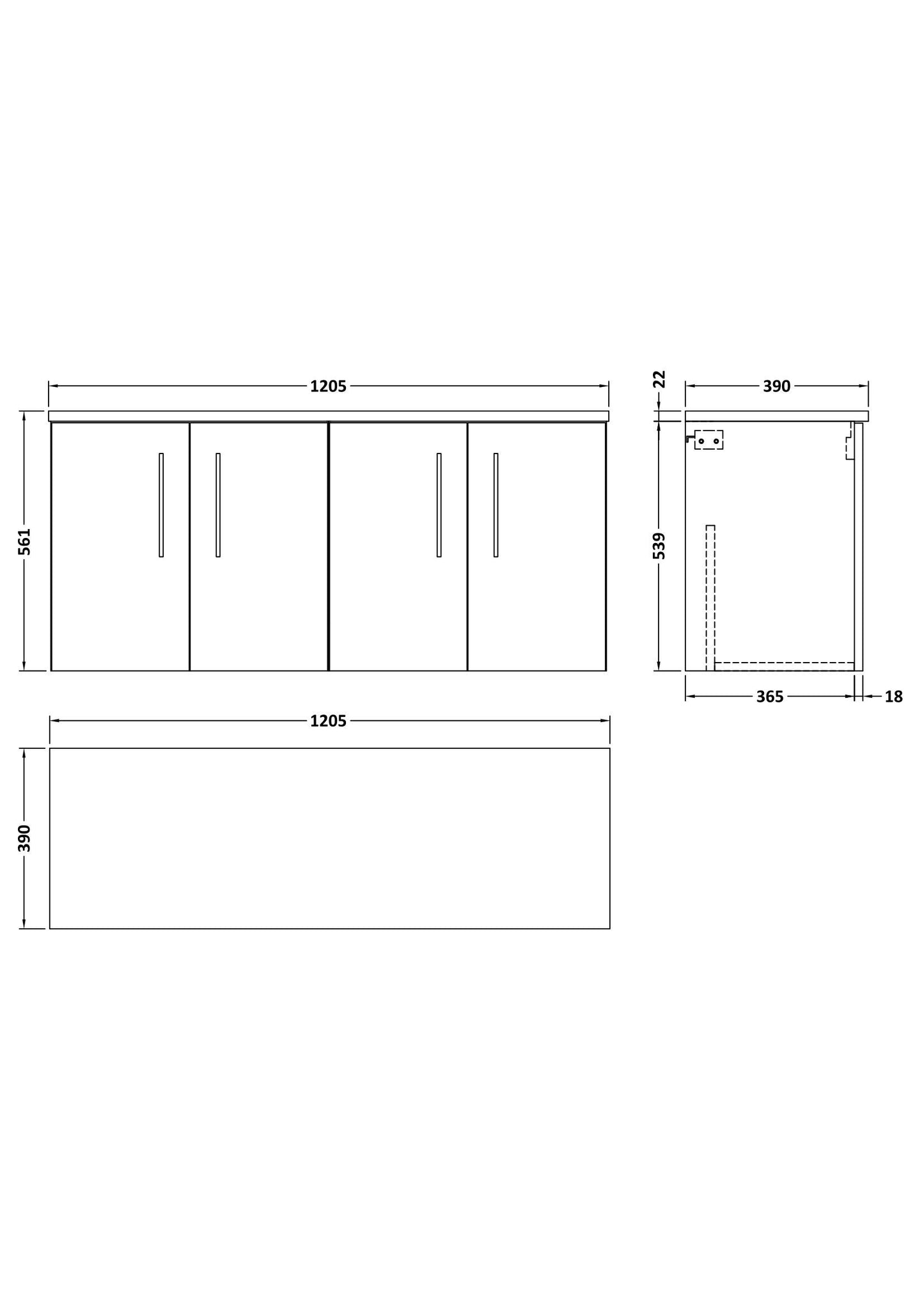 Nuie 1200mm Charcoal Black Wall Hung 2-Door Vanity Unit With Laminate Worktop