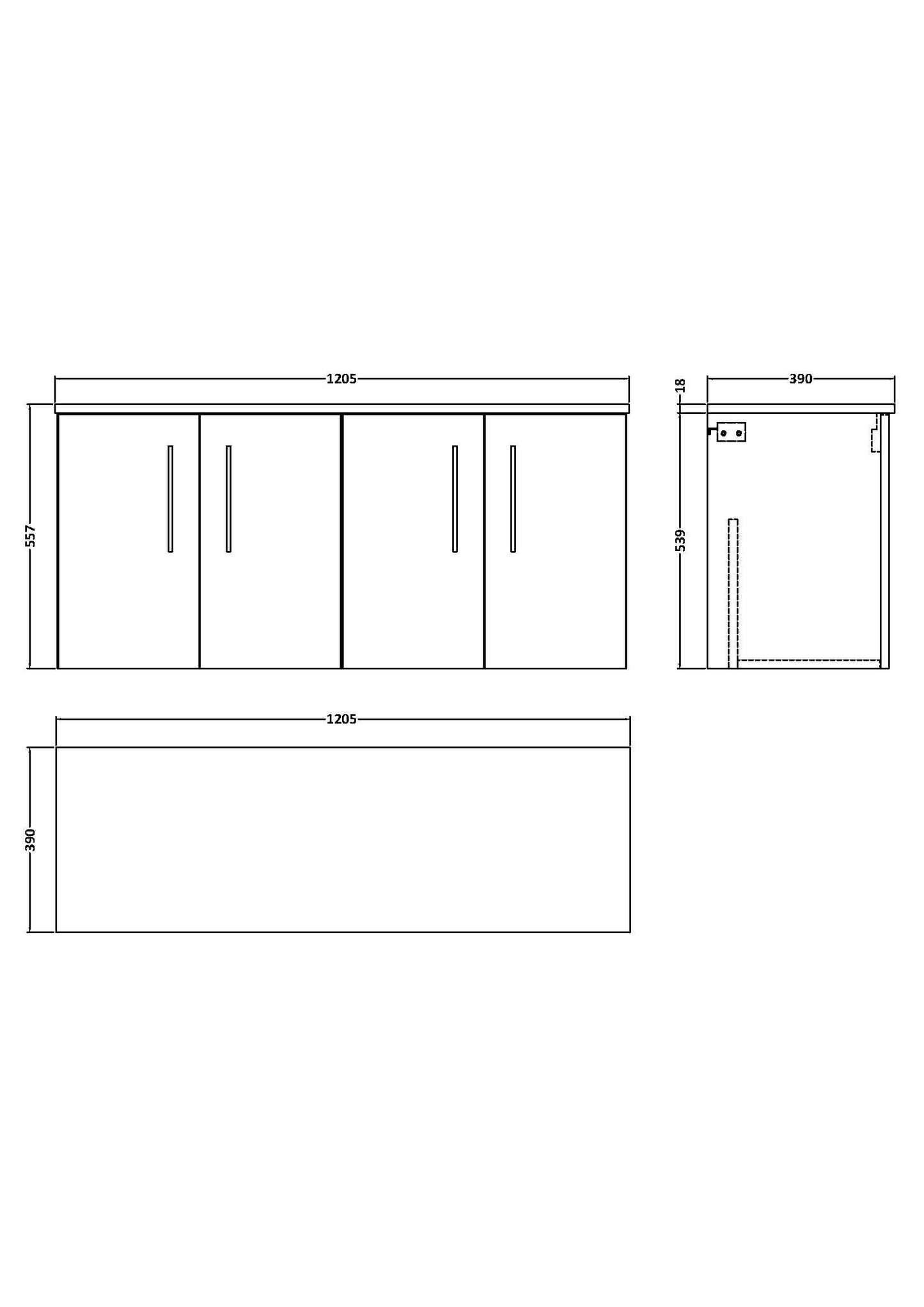 Nuie 1205mm Charcoal Black Wall Hung 2-Door Vanity Unit With Worktop