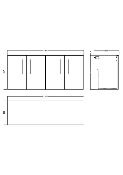 Nuie 1205mm Charcoal Black Wall Hung 2-Door Vanity Unit With Worktop