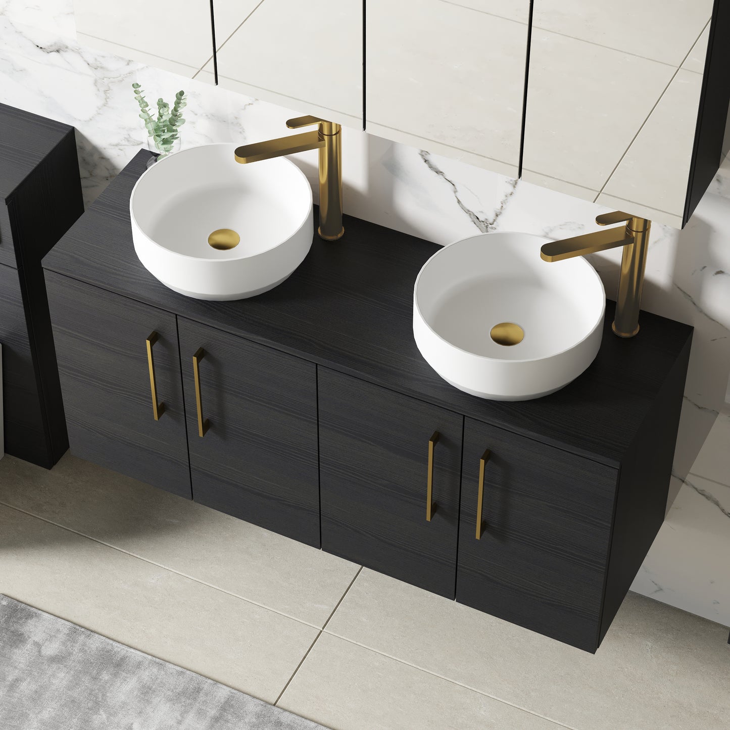 Nuie 1205mm Charcoal Black Wall Hung 2-Door Vanity Unit With Worktop