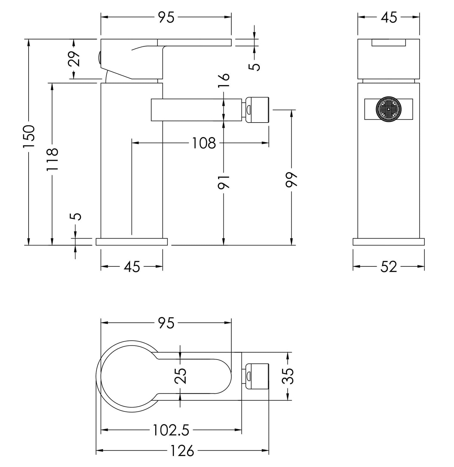 Arvan Mono Bidet Mixer With Pop-up Waste