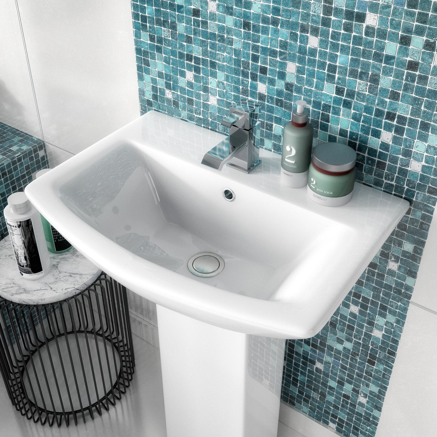 Nuie Contemporary 600mm Square Pedestal Basin