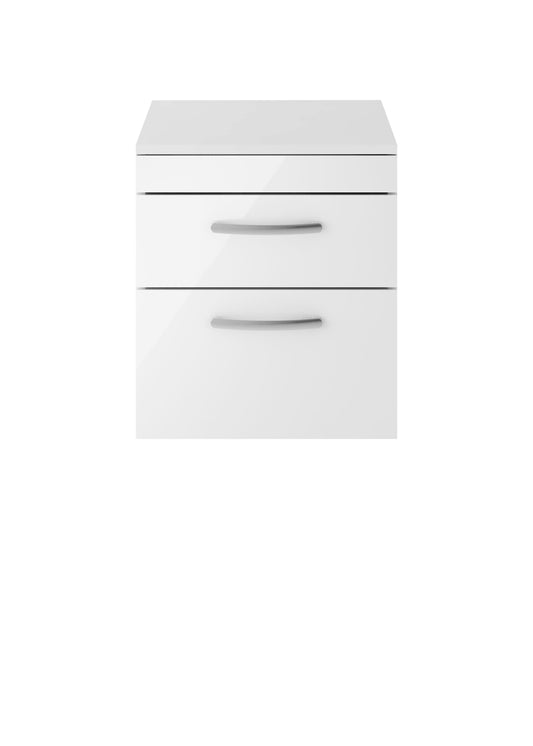 Nuie Athena 500mm Wall Hung 2 Drawer Vanity Unit With Worktop & Soft Close Drawers