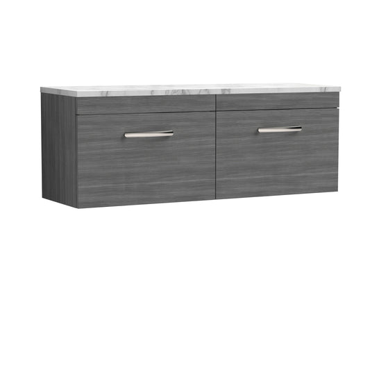 Nuie 1200mm Anthracite Woodgrain Wall Hung 2-Drawer Unit with Laminate Worktop, Strap Handle
