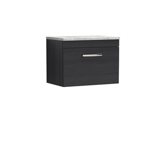 Nuie Athena 600mm Charcoal Black Wall Hung Single Drawer Vanity Unit With Grey Laminate Worktop