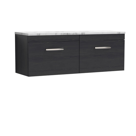 Nuie 1200mm Charcoal Black Wall Hung 2-Drawer Vanity Unit With Soft Close Drawers & Laminate Worktop