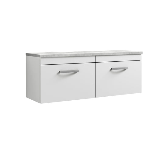Nuie 1200mm Gloss White Wall Hung 2-Drawer Unit With Laminate Worktop
