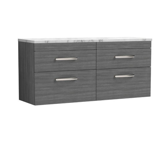 Nuie 1200mm Anthracite Woodgrain Wall Hung 4-Drawer Vanity Unit With Laminate Worktop & Handles
