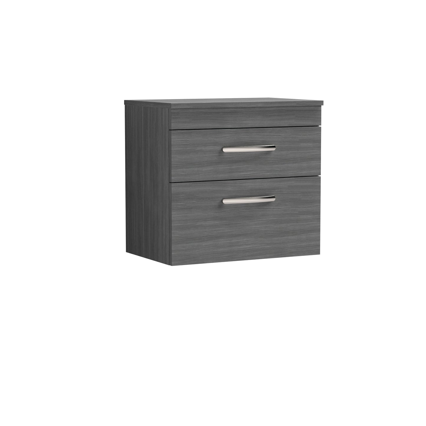 Nuie Athena 600mm Wall Hung 2 Drawer Anthracite Woodgrain Vanity Unit With Worktop With Soft Close Drawers