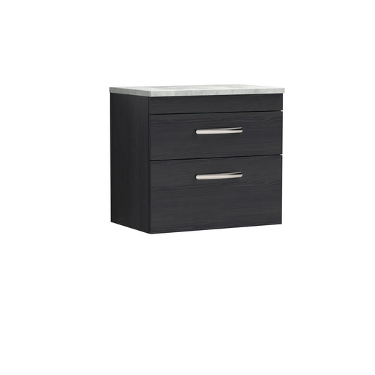 Nuie Athena 600mm Wall Hung Charcoal Black 2 Drawer Vanity Unit With Worktop