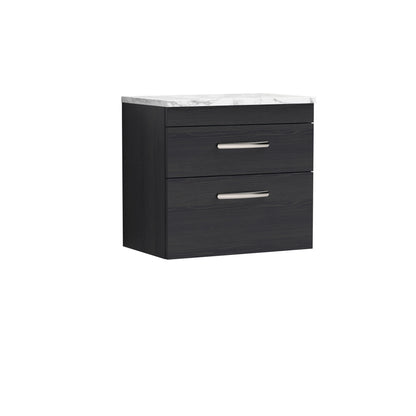 Nuie 600mm Wall Hung Charcoal Black 2-Drawer Unit With Laminate Worktop