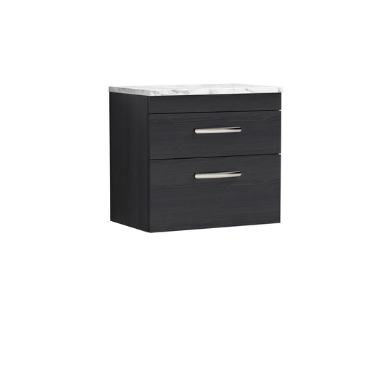 Nuie 600mm Wall Hung Charcoal Black 2-Drawer Unit With Laminate Worktop