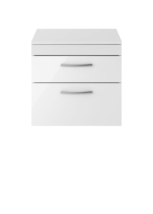 Nuie Athena 600mm Wall Hung 2 Drawer Vanity Unit With Worktop